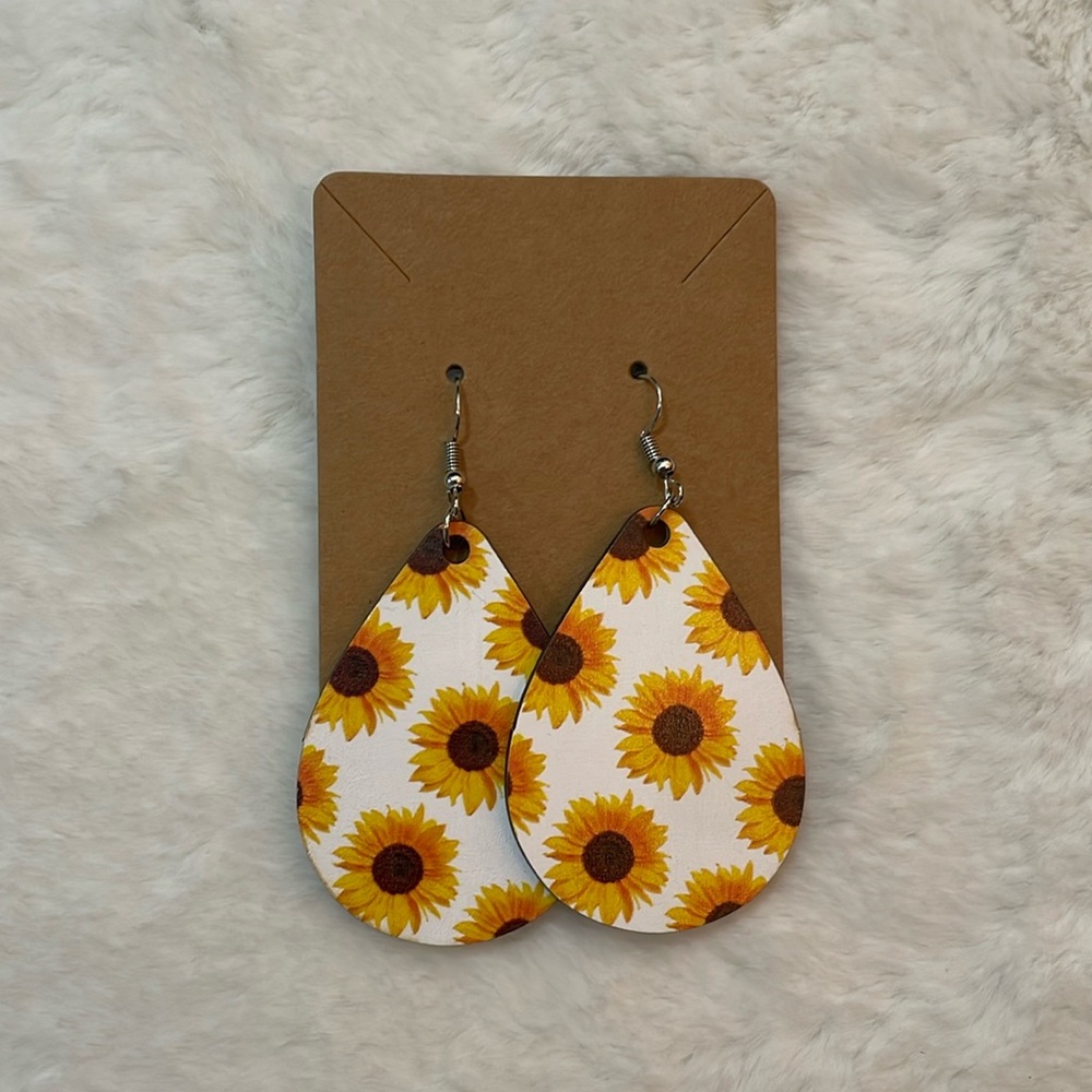 Small print Sunflower Wooden Earrings